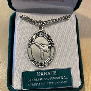Saint Christopher Karate Sterling Silver Pendant Necklace with Stainless chain